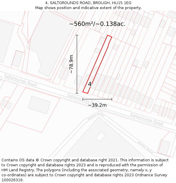 4, SALTGROUNDS ROAD, BROUGH, HU15 1EG: Plot and title map