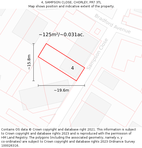 4, SAMPSON CLOSE, CHORLEY, PR7 3TL: Plot and title map