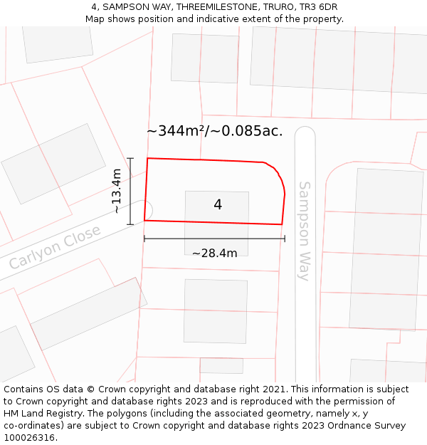 4, SAMPSON WAY, THREEMILESTONE, TRURO, TR3 6DR: Plot and title map