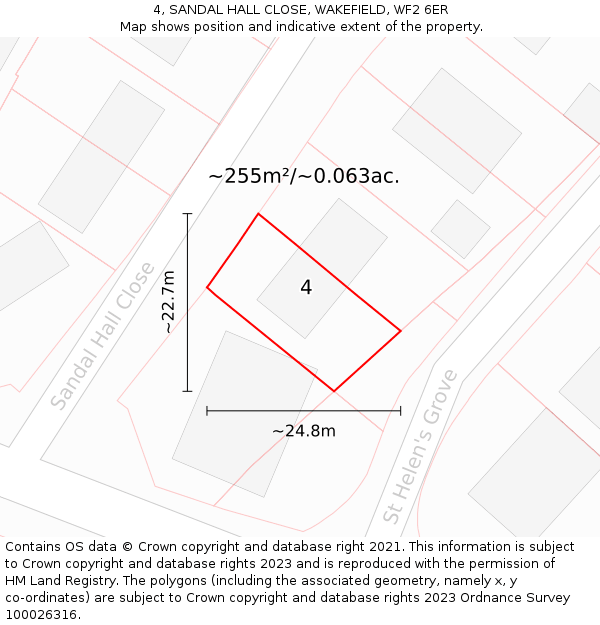 4, SANDAL HALL CLOSE, WAKEFIELD, WF2 6ER: Plot and title map