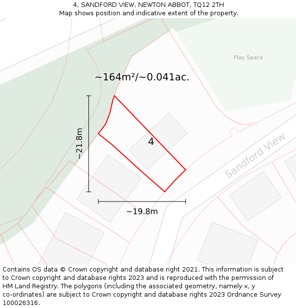4, SANDFORD VIEW, NEWTON ABBOT, TQ12 2TH: Plot and title map