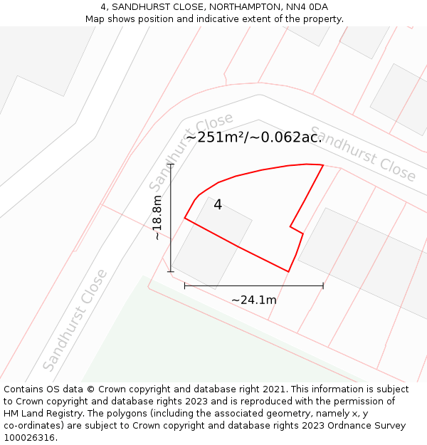 4, SANDHURST CLOSE, NORTHAMPTON, NN4 0DA: Plot and title map