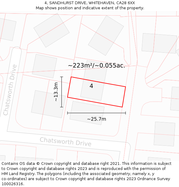 4, SANDHURST DRIVE, WHITEHAVEN, CA28 6XX: Plot and title map