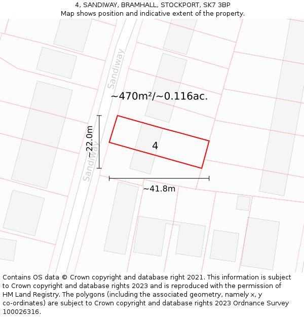 4, SANDIWAY, BRAMHALL, STOCKPORT, SK7 3BP: Plot and title map