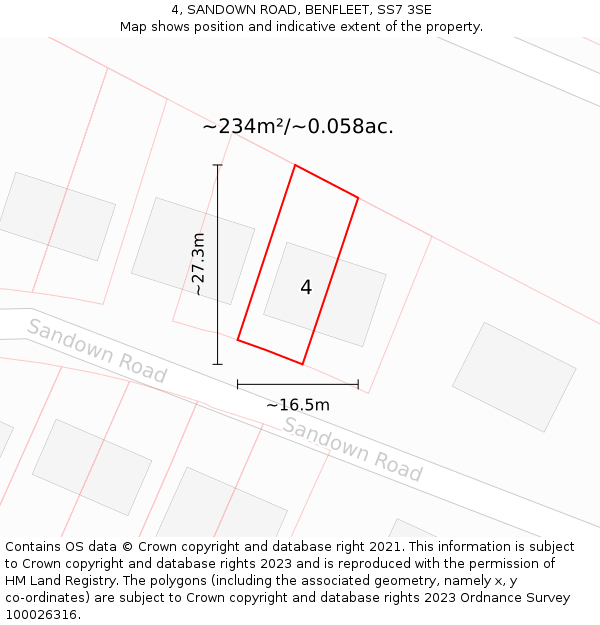 4, SANDOWN ROAD, BENFLEET, SS7 3SE: Plot and title map