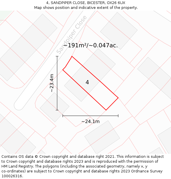 4, SANDPIPER CLOSE, BICESTER, OX26 6UX: Plot and title map