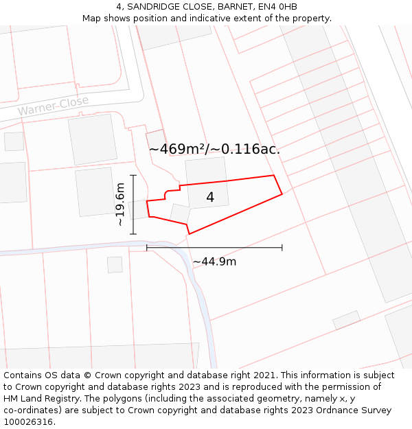 4, SANDRIDGE CLOSE, BARNET, EN4 0HB: Plot and title map