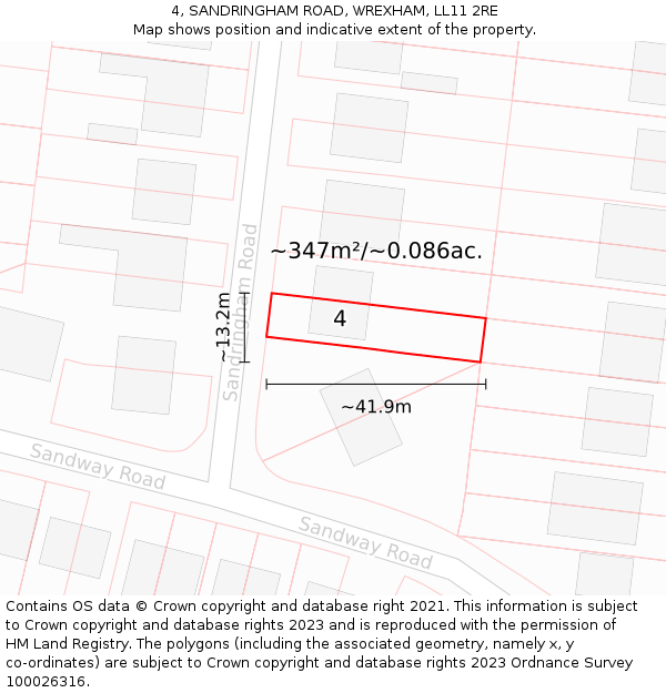 4, SANDRINGHAM ROAD, WREXHAM, LL11 2RE: Plot and title map