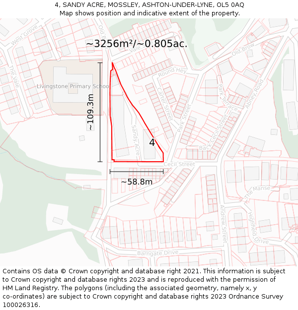 4, SANDY ACRE, MOSSLEY, ASHTON-UNDER-LYNE, OL5 0AQ: Plot and title map