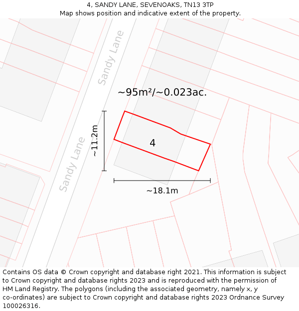4, SANDY LANE, SEVENOAKS, TN13 3TP: Plot and title map