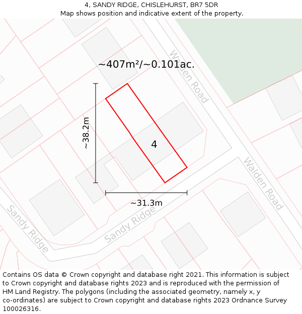 4, SANDY RIDGE, CHISLEHURST, BR7 5DR: Plot and title map