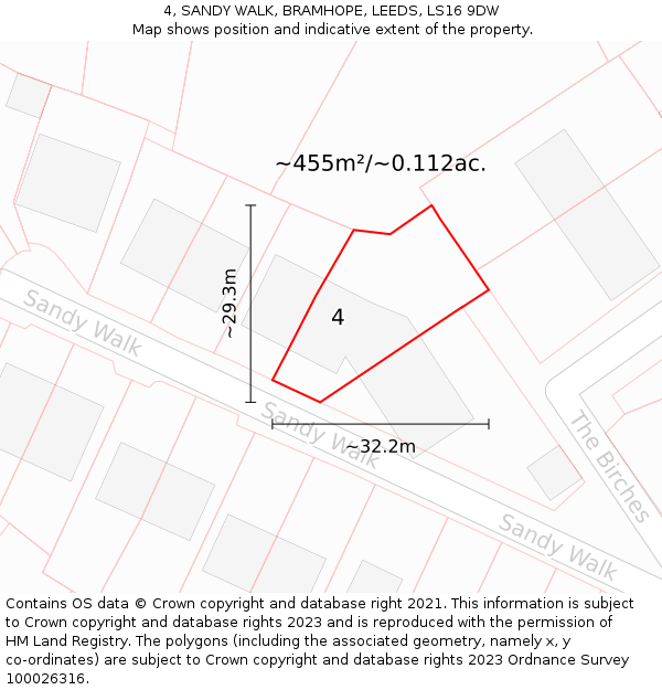 4, SANDY WALK, BRAMHOPE, LEEDS, LS16 9DW: Plot and title map