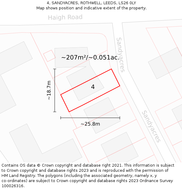4, SANDYACRES, ROTHWELL, LEEDS, LS26 0LY: Plot and title map