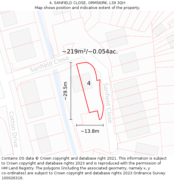 4, SANFIELD CLOSE, ORMSKIRK, L39 3QH: Plot and title map