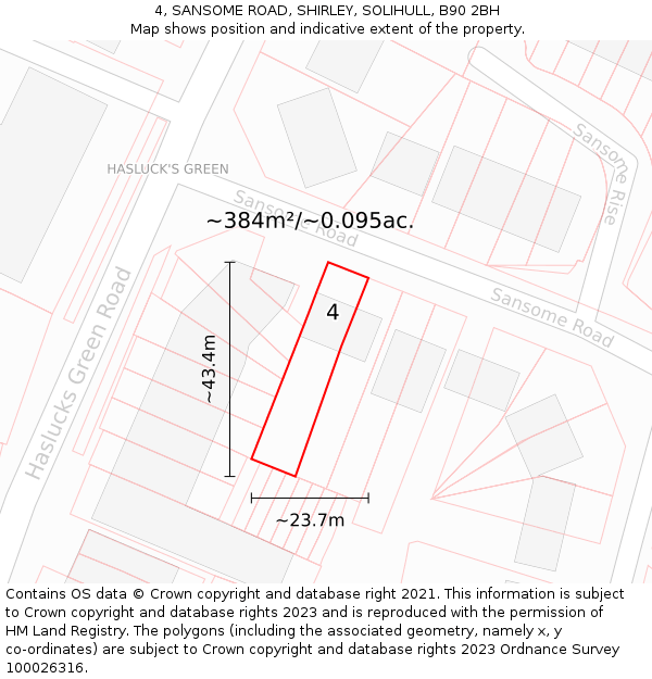 4, SANSOME ROAD, SHIRLEY, SOLIHULL, B90 2BH: Plot and title map