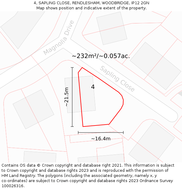 4, SAPLING CLOSE, RENDLESHAM, WOODBRIDGE, IP12 2GN: Plot and title map