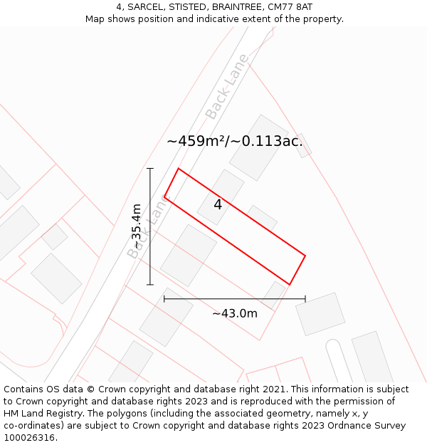 4, SARCEL, STISTED, BRAINTREE, CM77 8AT: Plot and title map