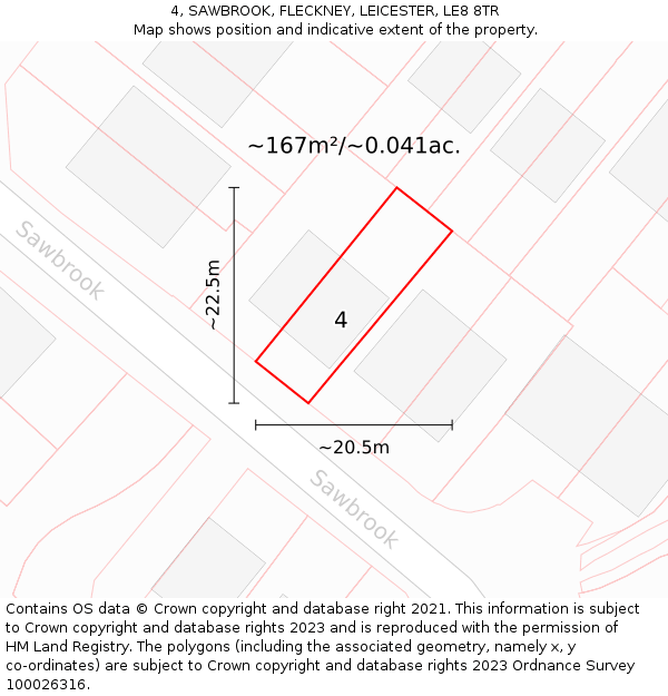 4, SAWBROOK, FLECKNEY, LEICESTER, LE8 8TR: Plot and title map