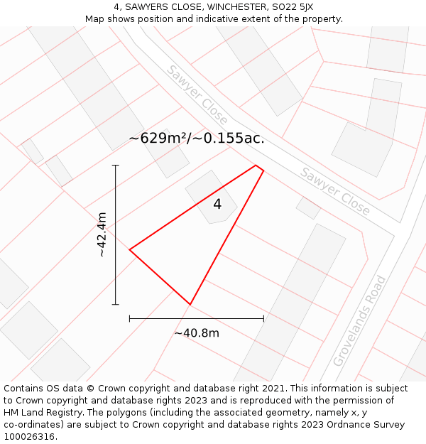 4, SAWYERS CLOSE, WINCHESTER, SO22 5JX: Plot and title map