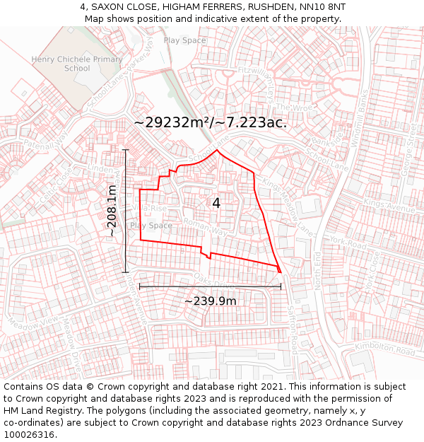 4, SAXON CLOSE, HIGHAM FERRERS, RUSHDEN, NN10 8NT: Plot and title map