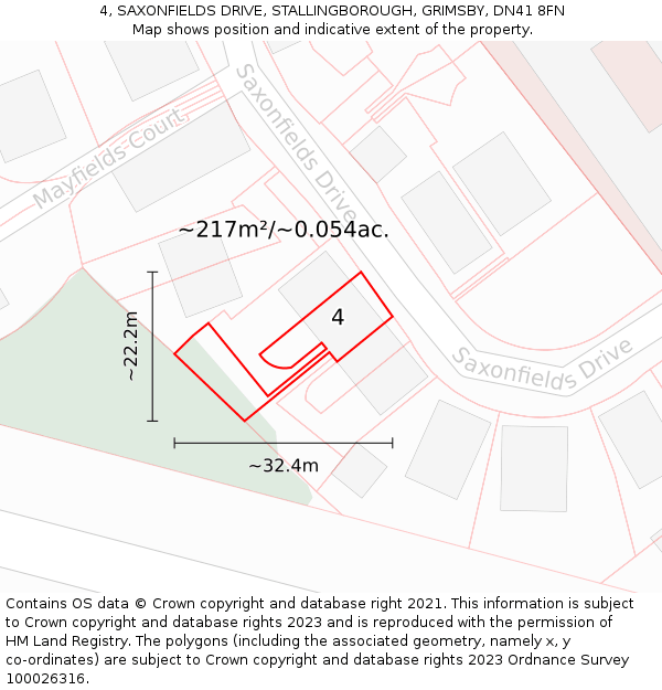 4, SAXONFIELDS DRIVE, STALLINGBOROUGH, GRIMSBY, DN41 8FN: Plot and title map