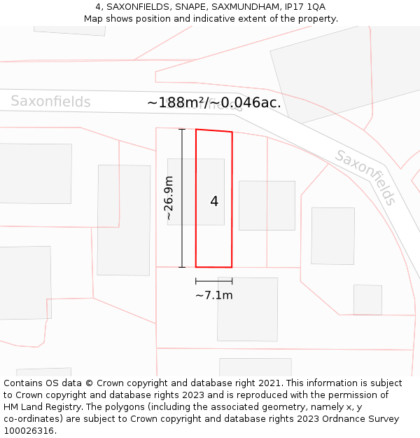4, SAXONFIELDS, SNAPE, SAXMUNDHAM, IP17 1QA: Plot and title map
