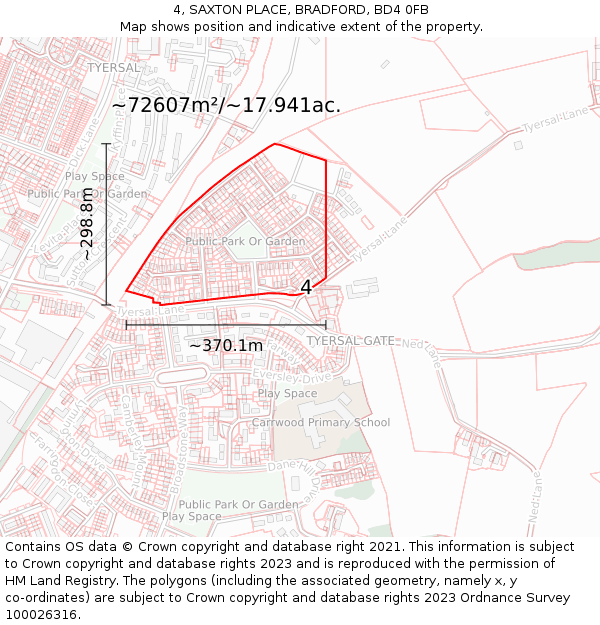 4, SAXTON PLACE, BRADFORD, BD4 0FB: Plot and title map