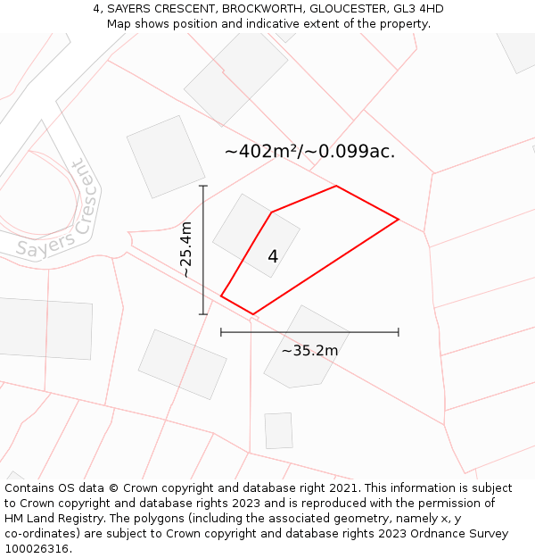 4, SAYERS CRESCENT, BROCKWORTH, GLOUCESTER, GL3 4HD: Plot and title map