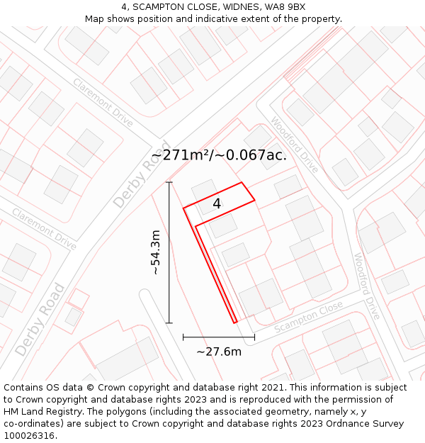 4, SCAMPTON CLOSE, WIDNES, WA8 9BX: Plot and title map