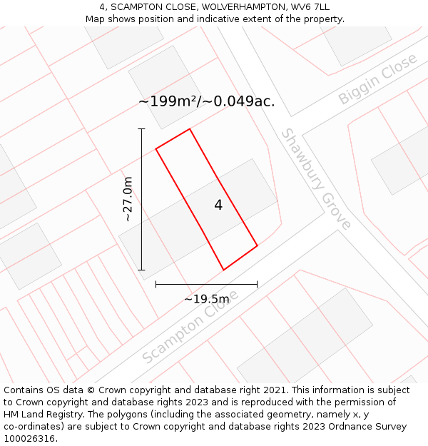 4, SCAMPTON CLOSE, WOLVERHAMPTON, WV6 7LL: Plot and title map