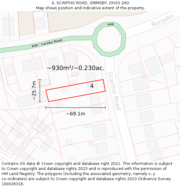 4, SCARTHO ROAD, GRIMSBY, DN33 2AD: Plot and title map