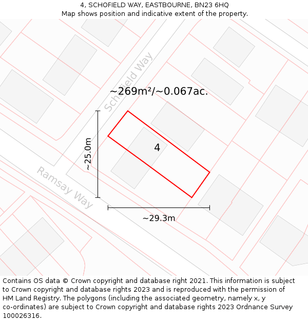 4, SCHOFIELD WAY, EASTBOURNE, BN23 6HQ: Plot and title map