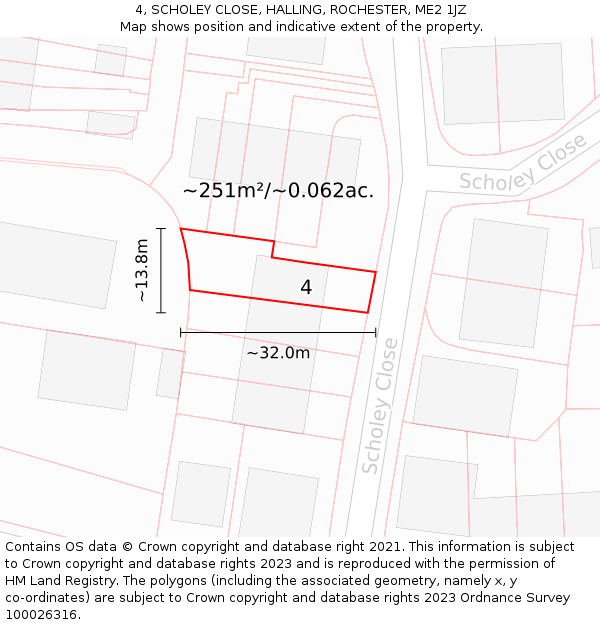 4, SCHOLEY CLOSE, HALLING, ROCHESTER, ME2 1JZ: Plot and title map
