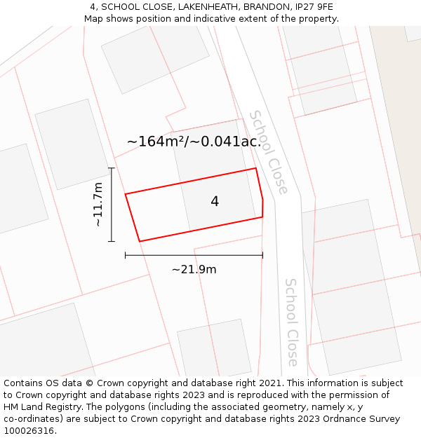 4, SCHOOL CLOSE, LAKENHEATH, BRANDON, IP27 9FE: Plot and title map