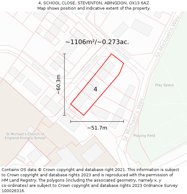 4, SCHOOL CLOSE, STEVENTON, ABINGDON, OX13 6AZ: Plot and title map