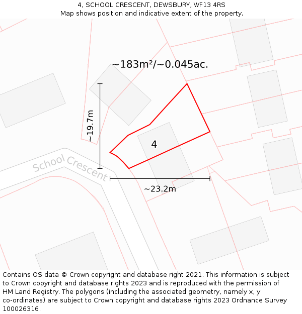 4, SCHOOL CRESCENT, DEWSBURY, WF13 4RS: Plot and title map