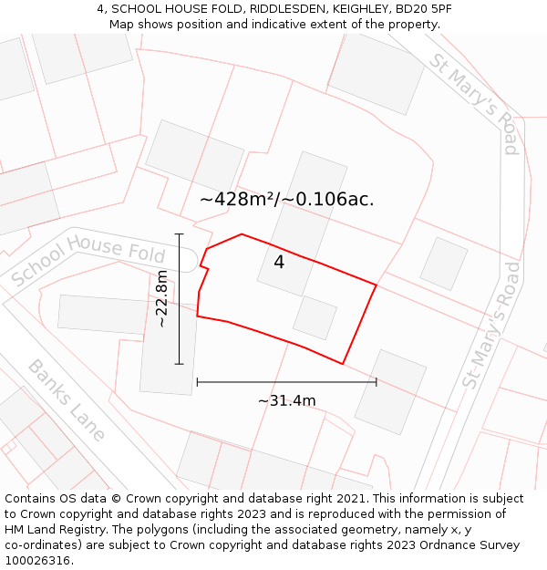 4, SCHOOL HOUSE FOLD, RIDDLESDEN, KEIGHLEY, BD20 5PF: Plot and title map