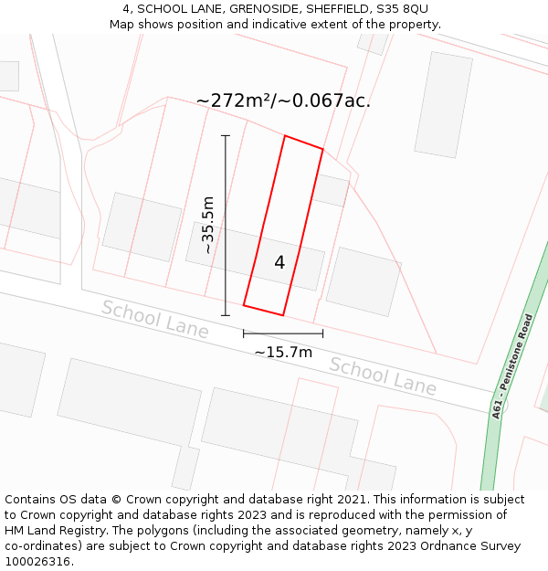 4, SCHOOL LANE, GRENOSIDE, SHEFFIELD, S35 8QU: Plot and title map