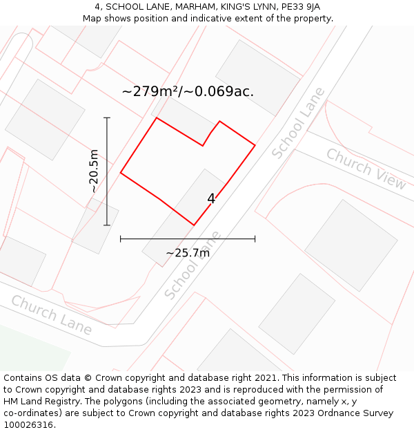 4, SCHOOL LANE, MARHAM, KING'S LYNN, PE33 9JA: Plot and title map