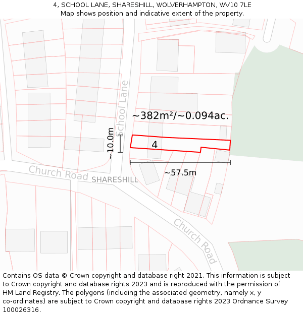4, SCHOOL LANE, SHARESHILL, WOLVERHAMPTON, WV10 7LE: Plot and title map