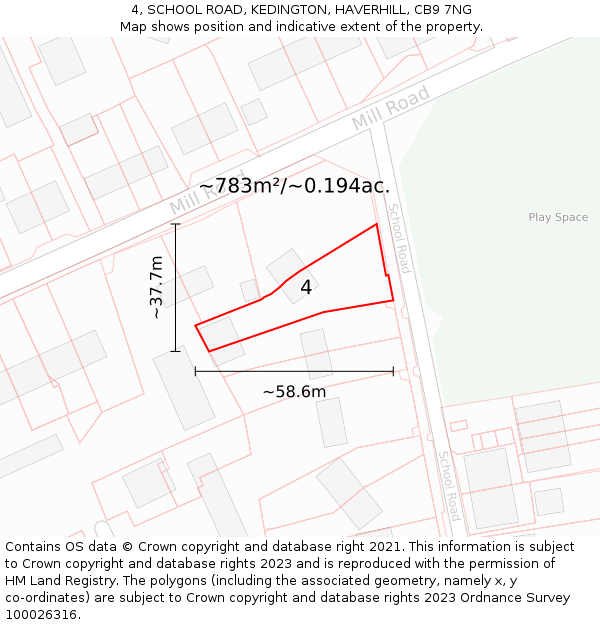 4, SCHOOL ROAD, KEDINGTON, HAVERHILL, CB9 7NG: Plot and title map