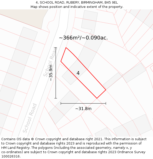 4, SCHOOL ROAD, RUBERY, BIRMINGHAM, B45 9EL: Plot and title map