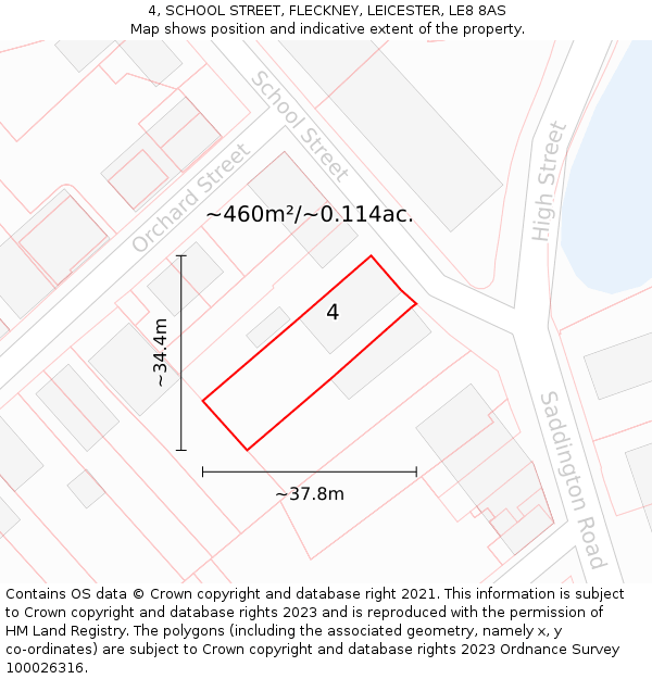 4, SCHOOL STREET, FLECKNEY, LEICESTER, LE8 8AS: Plot and title map