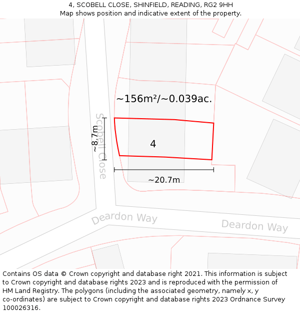 4, SCOBELL CLOSE, SHINFIELD, READING, RG2 9HH: Plot and title map