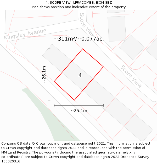 4, SCORE VIEW, ILFRACOMBE, EX34 8EZ: Plot and title map