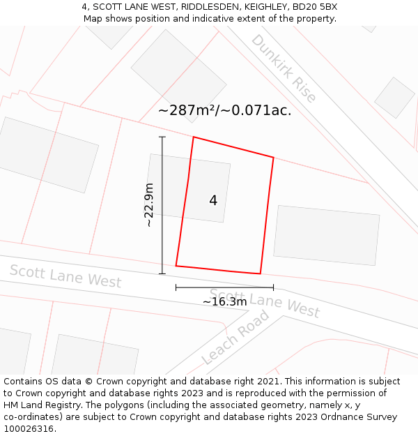 4, SCOTT LANE WEST, RIDDLESDEN, KEIGHLEY, BD20 5BX: Plot and title map