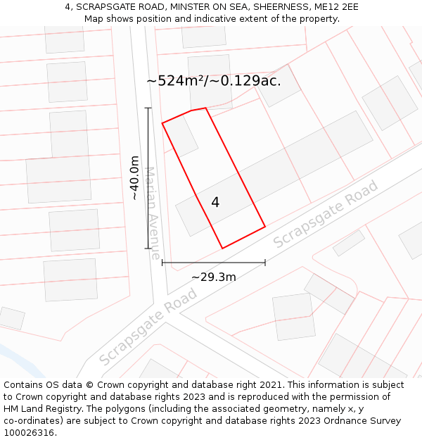 4, SCRAPSGATE ROAD, MINSTER ON SEA, SHEERNESS, ME12 2EE: Plot and title map