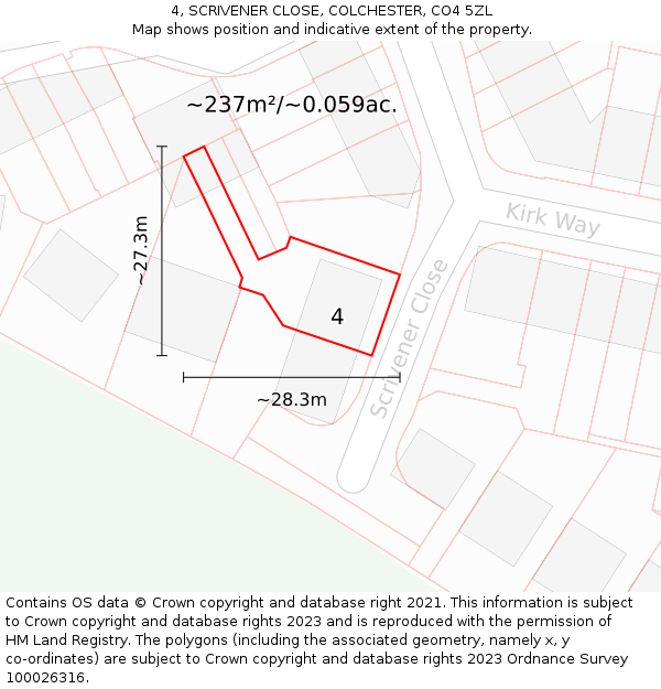 4, SCRIVENER CLOSE, COLCHESTER, CO4 5ZL: Plot and title map