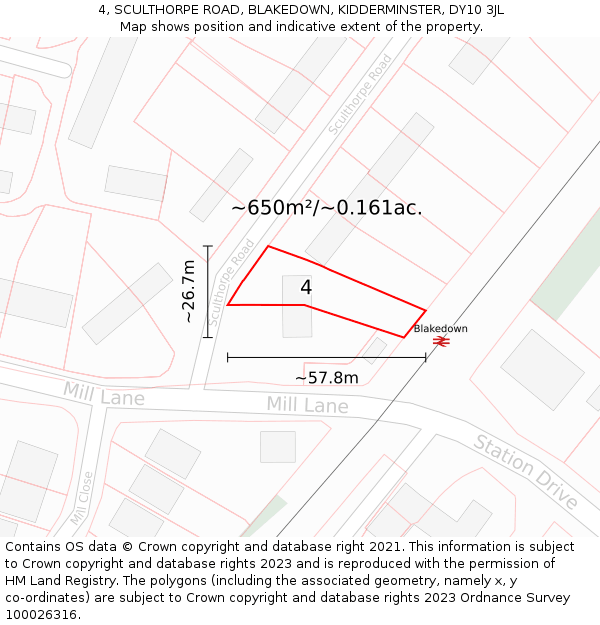 4, SCULTHORPE ROAD, BLAKEDOWN, KIDDERMINSTER, DY10 3JL: Plot and title map
