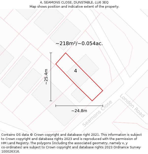 4, SEAMONS CLOSE, DUNSTABLE, LU6 3EQ: Plot and title map